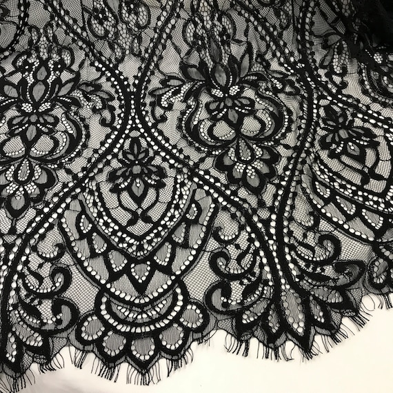 Beaded Lace Fabric - Black - Fancy Embroidery on Mesh For Bridal Weddi