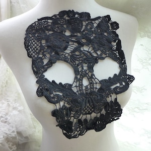 Cotton lace applique skull applique in black for scarf, shirt, tank tops, costumes, tops, crafts sewing