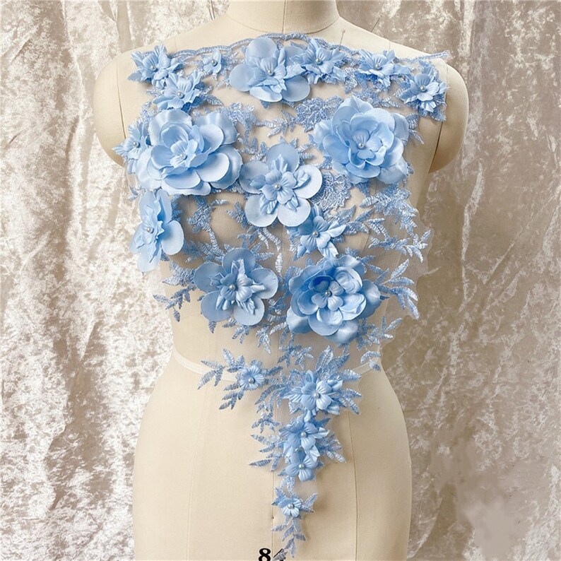 3D Flower Embroidery Bridal Lace Applique Pearl Beaded Lace