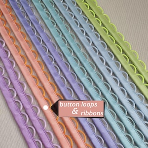 Button Loop Non-stretch, Satin Buttonhole Ribbon for Wedding Dress, Bridal Gown, Corset, Historical Gown, 1 Pair Button Loops+4 Yards Ribbon