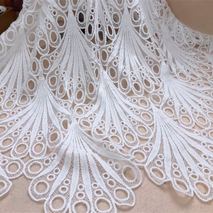 Vintage Eyelet Scalloped Lace Fabric, Off white Guipure Fabric, Retro Hollow out Lace Fabric, Chic Bridal Lace Fabric, By 1 Yard