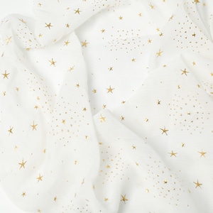 Gold Glitter Printed Stars and Dots Chiffon Fabric for DIY Lolita Dress, Bridal Dress, Headband, Background, By 1 Yard