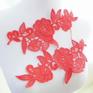 One pair Red Lace Applique for Bridal, Wedding Applique, Headband, Lace Jewelry