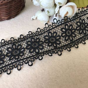 Adorno de encaje veneciano bordado, aplique de encaje en negro, aplique de encaje con margaritas en 3D para novias, correas, prendas, joyas