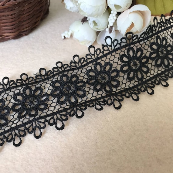 Black Applique, Venice Lace Applique, Embroidered Lace Applique