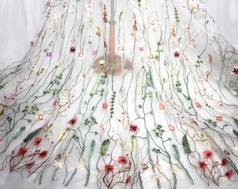 1 Yard Off white Tulle Mesh Lace Fabric Floral Embroidery Lace Fabric Exquisite Bridal Wedding Headband Fabric 47" Width High Quality
