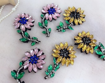 Sunflower Rhinestone Patches,Pink/Yellow Beaded Patches, Crystal Accessories, Shoes Patches, Girl's Clothing Decoration