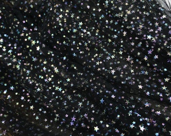Tela de encaje con estrellas pequeñas, tela de encaje de malla de tul con estrellas ombré estampadas para vestidos de fiesta, vestidos de tutú, vestidos de noche, vestidos de baile y decoración del hogar