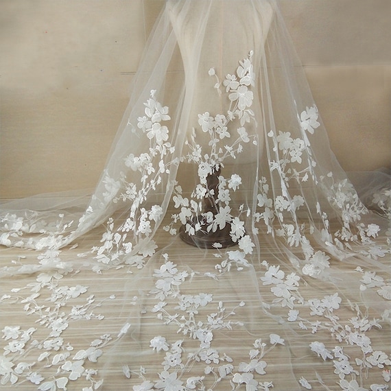 Off White Chiffon Silver Sequins Fabric by the Yard bridal Wedding Decor  Elagant 