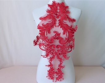 Embroidery Lace Applique, Red Lace Applique Trim, Mesh Lace Neckline Collar, Net Lace Fabric, Wedding Dress Lace, New Arrival 2018