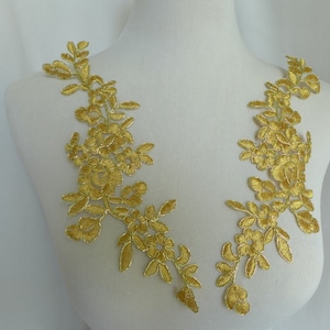 Lace Applique Pair in Gold for Weddings, Ballroom Dance, Bridal, Headbands, Sashes, Costumes