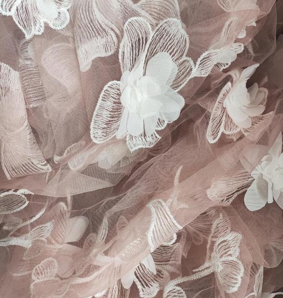 Delicato nastro in pizzo con motivo floreale 3D, larghezza 6,85 cm, nastro in organza anelastico ricamato per vestito/matrimonio/sposa/slipcover fai da te cucito decorazione, 1,9 m