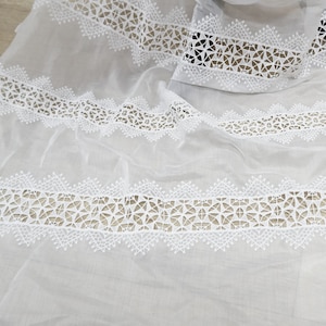 Off white Hollowed Embroidery Geometric Lace Striped Organza Fabric for DIY Craft Projects Dress Tablecloth 51&quot; Width By 1 Yard