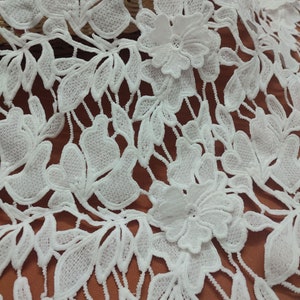 Off white Venice Guipure Fabric, Two Layers Flowers Fabric, Leaf Embroidery Hollowed Lace Fabric, Bridal Dress Fabric By the Yard