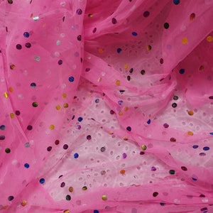 Off white Tulle Fabric, Rainbow Polka Dots Tulle Fabric, Colorful Polka Dots Mesh Tulle Fabric for Tutu Dress, Wedding Gown, Veils image 6