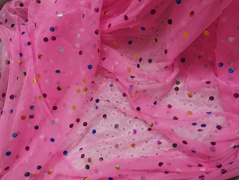 Off white Tulle Fabric, Rainbow Polka Dots Tulle Fabric, Colorful Polka Dots Mesh Tulle Fabric for Tutu Dress, Wedding Gown, Veils imagem 6