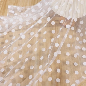 Off White Flocking Polka Dot Tulle, Soft Elastic Tulle Dots Lace Fabric for Wedding Dress, Tutu Dress, Party Decor, Girls Dress, Costumes
