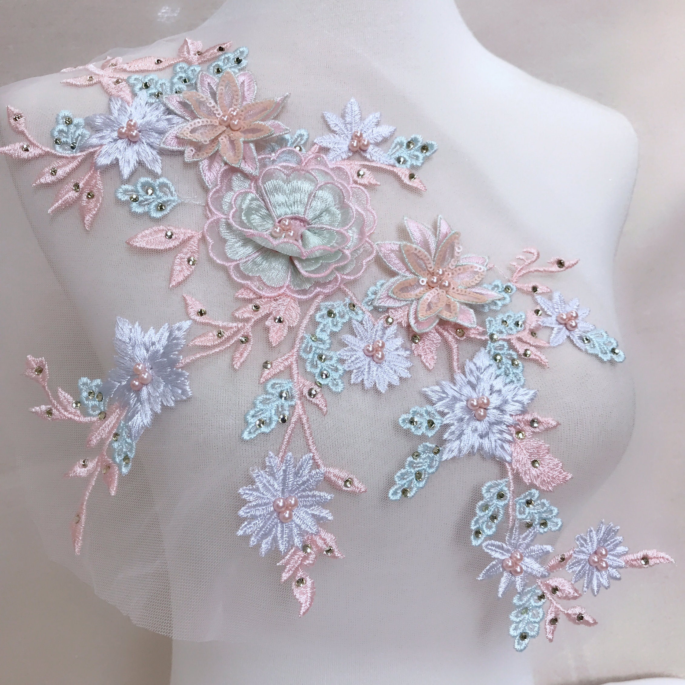 Multicolor Lace Applique Beaded Lace Applique Embroidered Etsy UK