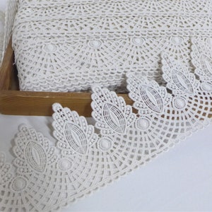 Retro Style Beige Cotton Lace Trim, Cotton Scalloped Lace Trim, Hollowed Cotton Trim, Cotton Lace Trimming Sold By the Yard