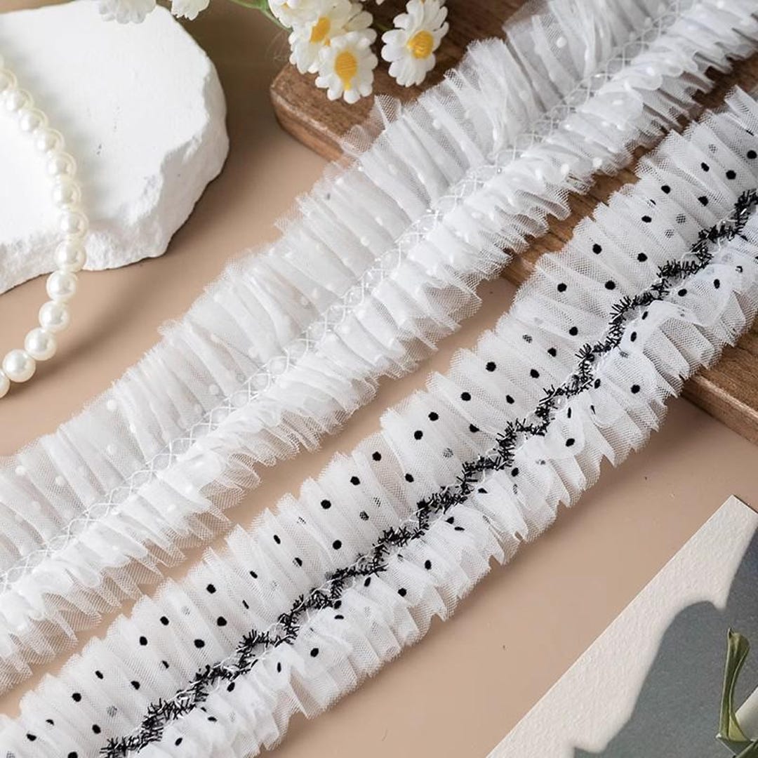 Country Ruffle Trim 2 Colors White Ruffle Trim, Double Scalloped Ruffled Trim, Polka Dot ...
