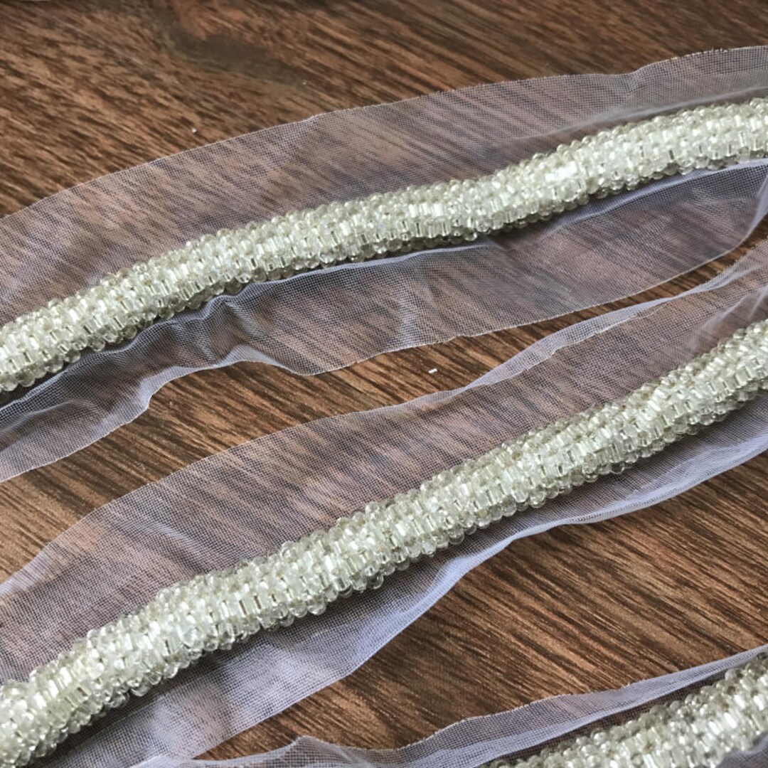 Silver Beaded Lace Trim Pearl Lace Trim Lace Ribbon Trim for Etsy