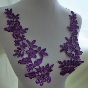 Bridal Lace Appliques Pair in Violet for Wedding Gown, Bridal Headpiece Flower, Costume Design
