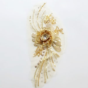 9 Colors 3D Flower Embroidery Lace Applique Patch with Beads Sequins for Bridal Headpiece Couture Dress Veil Decor DIY Crafts