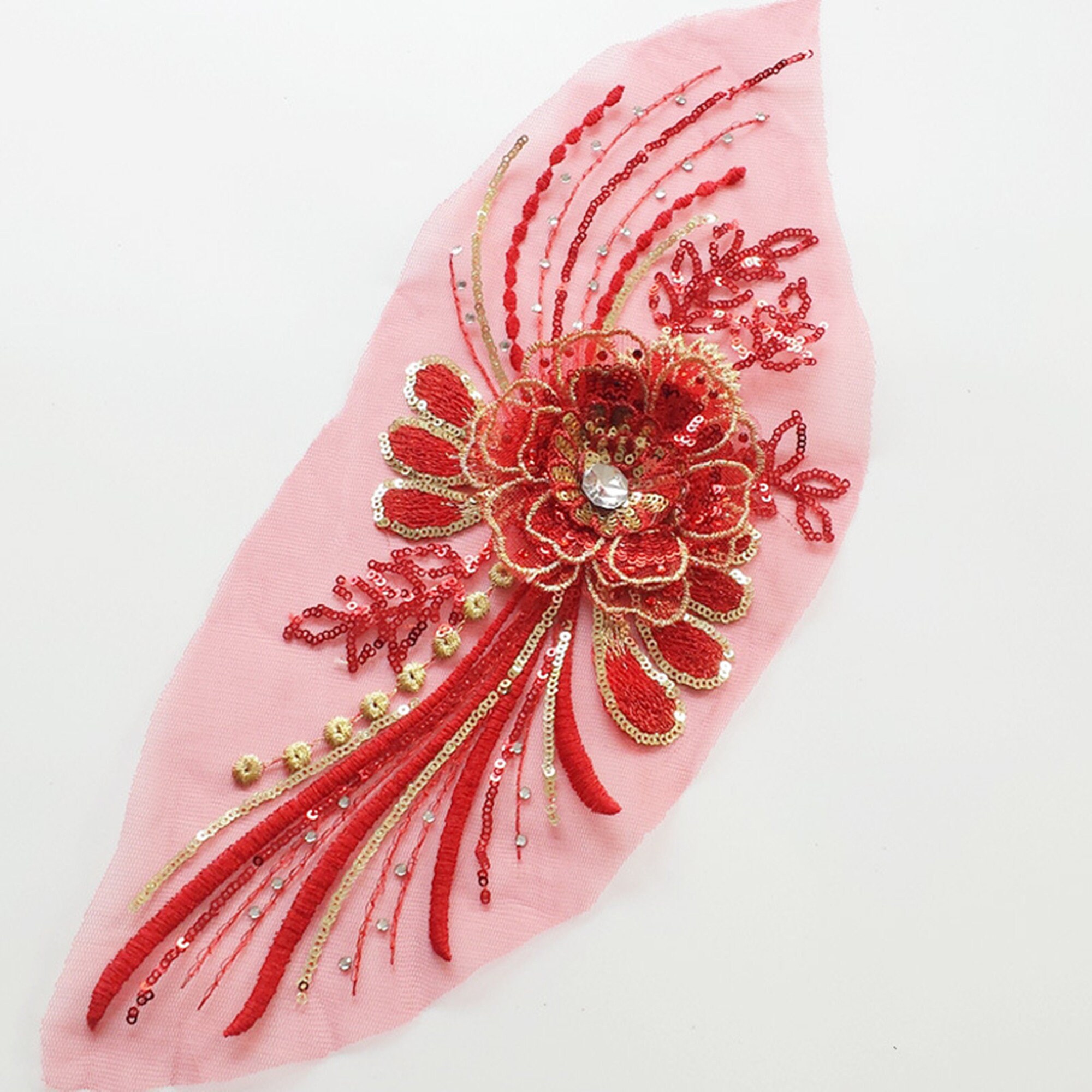 Toppe ricamate con paillettes ricamate a rete con fiori decorativi 3D