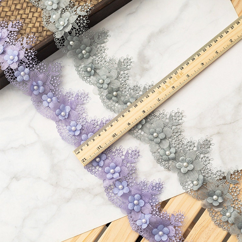 Colorful Pretty Floral Lace Trim, 3d Flower Embroidery Pearl Lace