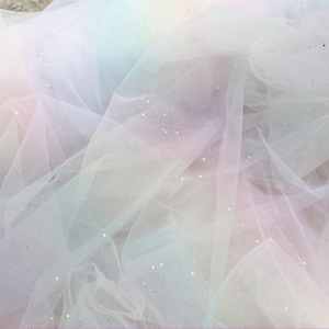 Rainbow Ombre Tulle Fabric, Gradient Illusion Glitter Tulle Mesh Lace Fabric for Prom Gown, Veils, Dress, Tutu Skirt, Party Decoration