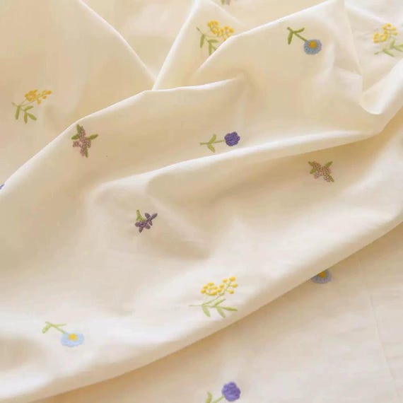 cute dress fabric Beige Floral Cotton Fabric, Cute Small Flowers Embroidered Fabrics for  Dress, Blouse, Skirts, Costumes, Handkerchief, Pajamas, Pillowcase