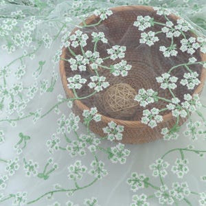 Beautiful Tulle Floral Embroidery Lace Fabric, Cute Small White Flowers Embroidery Fabric, Mesh Lace Fabric, Dress Tulle Fabric