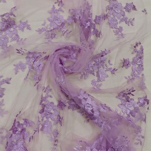 Charming Purple Lace Fabric, Violet Floral Embroidery Lace Fabric, Wedding Gown Bridal Veil Lace Fabric 51&quot; Wide By the Yard