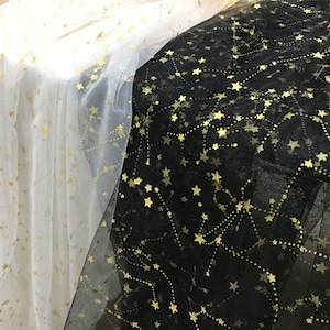 Tela de tul con estrellas, estampado de constelaciones de estrellas doradas, tela de encaje de malla de tul para vestido de novia, vestido de tutú, vestido de baile, decoración de fiesta, por 1 yarda