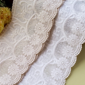 Vintage Cotton Lace Trim, Cotton Guipure Trim Lace, Hollowed Cotton Lace, Scalloped Lace, Floral Embroidery Cotton Trim By the Yard