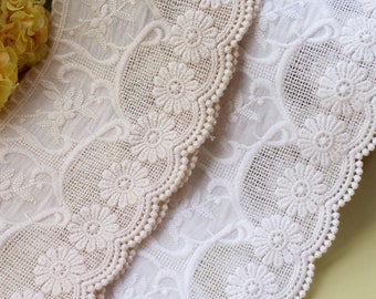 Vintage Cotton Lace Trim, Cotton Guipure Trim Lace, Hollowed Cotton Lace, Scalloped Lace, Floral Embroidery Cotton Trim By the Yard