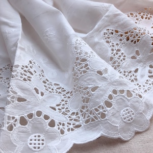 Off white 13.7" wide cotton lace trim, wide lace trim, cotton eyelet floral lace trim, embroidered eyelet lace trim