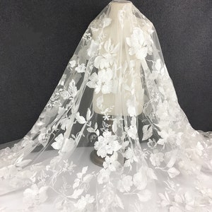 Gorgeous Embroidered Lace Fabric , Off white Mesh Fabric, Large Floral Lace Fabric for Wedding Dress, Bridal Gown, Flower Girl Dress