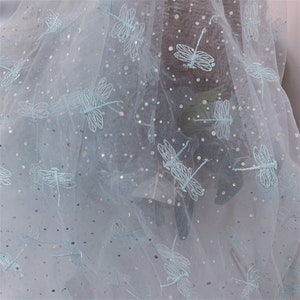 Exquisite Mesh Embroidery, Dragonfly Pattern Lace Fabric, Embroidered Tulle Lace Fabric for Wedding Dress, Prom, Cute Girl Dress, Dress DIY