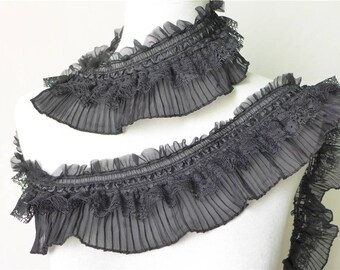 Black/White Lace Trim, Ruffled Lace Fabric Trim, Layered Mesh Lace Fabric For Bridal Gowns, Costume Design