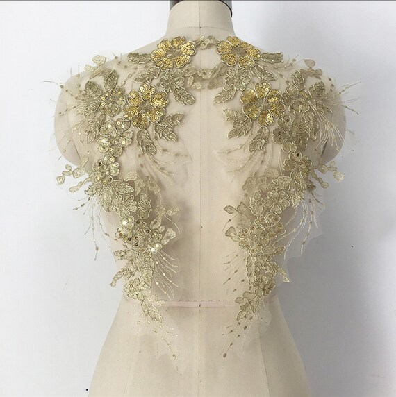 Off-white Bridal Dress Chest Lace Applique Corded Flower Lace Appliques Patch Handmade Craft DIY Sewing For Wedding Prom Party Dress - UK