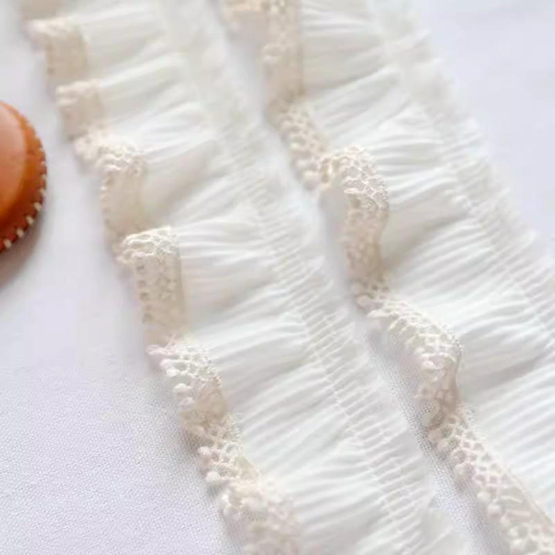 Beige Ruffled Trim, Chiffon Lace Trimming, 2.36