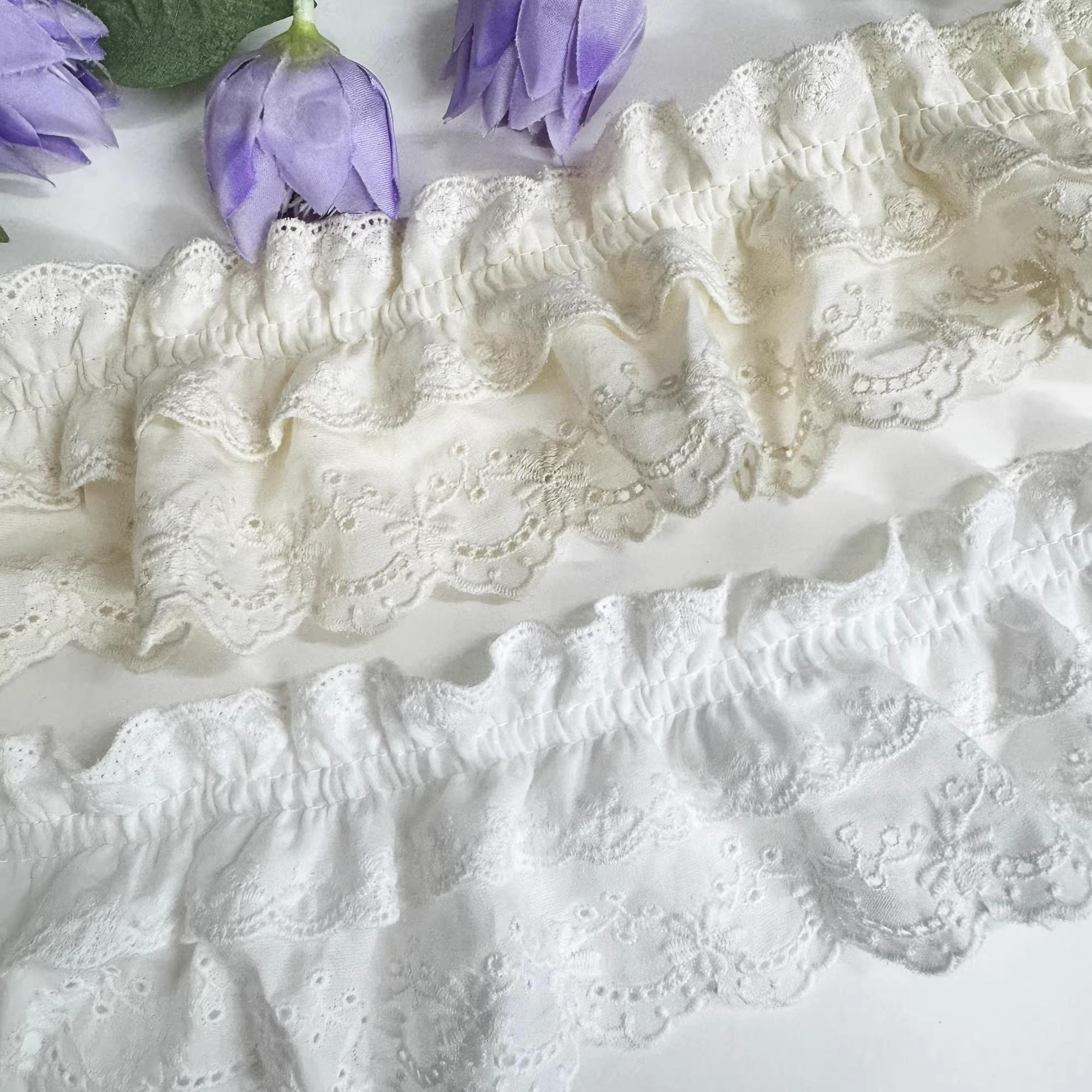 Layered Flower Ruffle Nice Pretty Ruffled Trim, 2-layer Flower Eyelets Embroidered Cotton ...