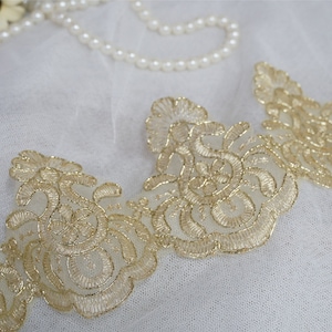 Gold Cord Spitzenborte, Gold Aalencon Spitzenbesatz, Braut Spitzenbesatz für Brautschleier, Strumpfband, Schuhe Dekor, Handschuhe