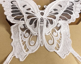 Butterfly Lace Applique, Large Butterfly Embroidery Applique, Sequins Butterfly Applique, Butterfly Patch, Bridal Bodice Lace
