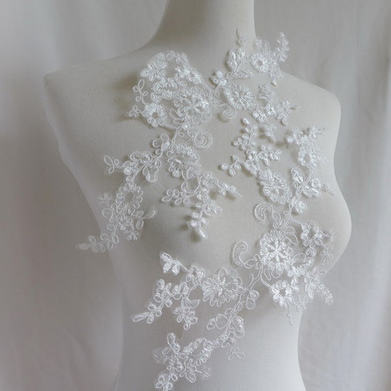 Off-white Bridal Dress Chest Lace Applique Corded Flower Lace Appliques Patch Handmade Craft DIY Sewing For Wedding Prom Party Dress - UK