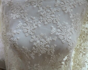 51" wide Ivory lace fabric, floral lace fabric, bridal dress fabric, embroidery lace fabric by the yard