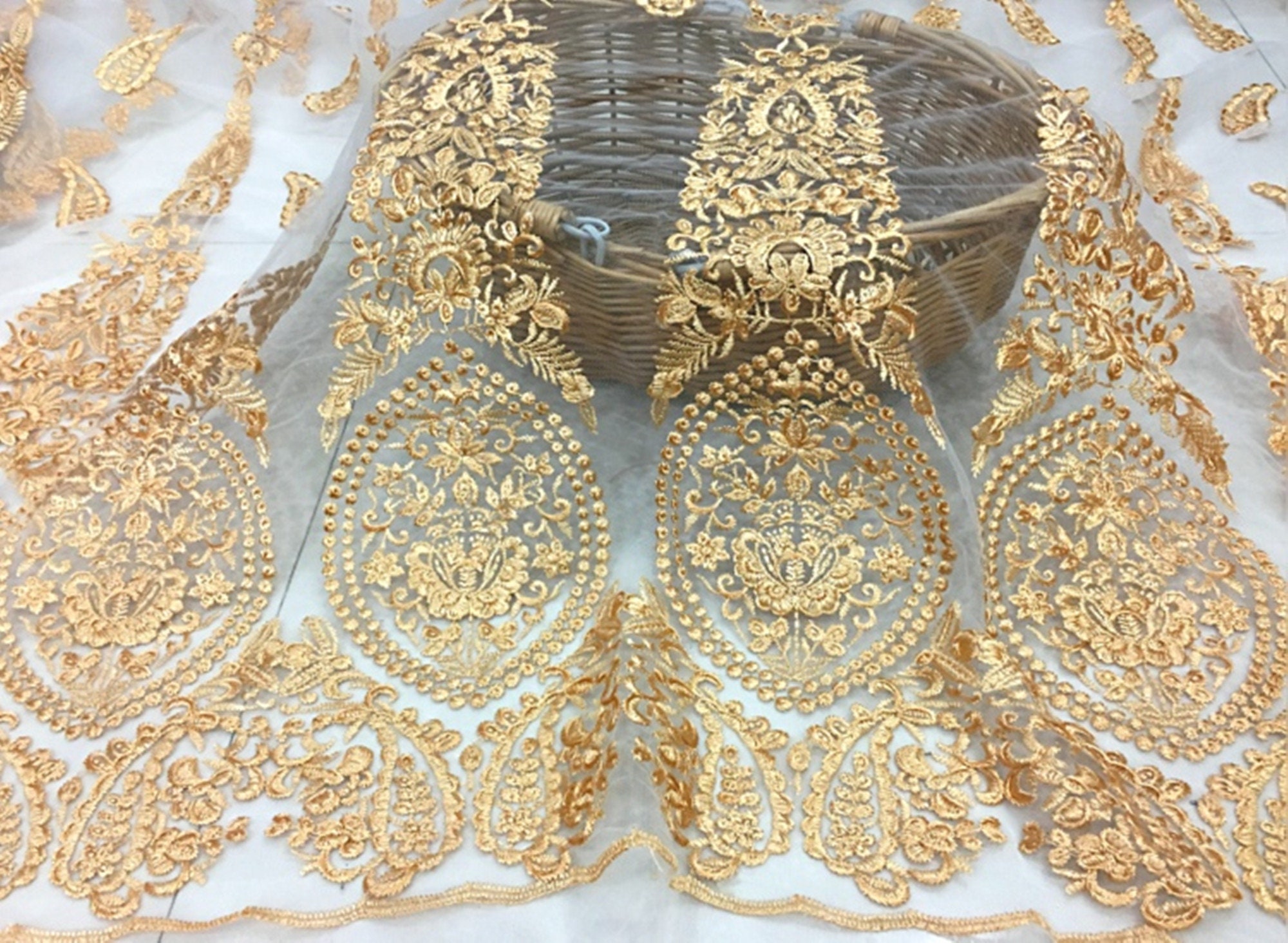 3012-002 Burano - Lace Border - Gold Fabric