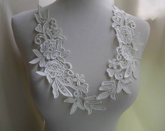 Ivory Lace Applique Pair for Weddings, Bridal Headpiece, Sewing, Costume Design
