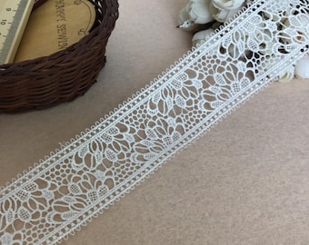 Wedding Bridal Dress Edge Trim In White, Floral Lace Trim For Craft Sewing, Hollowed Out Lace Fabric
